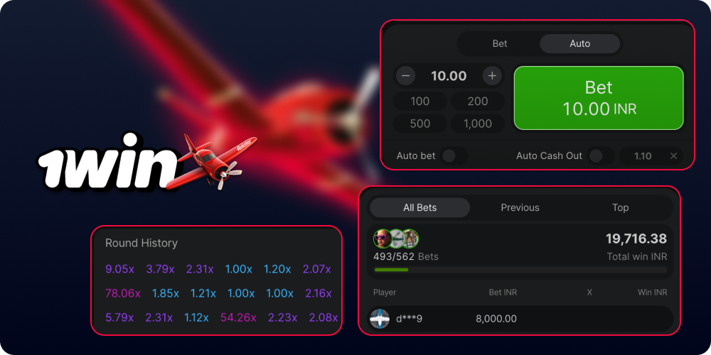 Interface and features of the 1Win Aviator game in India